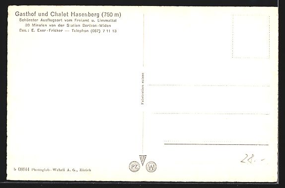 Cartes postales: Widen, Gasthof und Chalet Hasenberg E. E – D'occasion à Berlin par bartko-reher 1