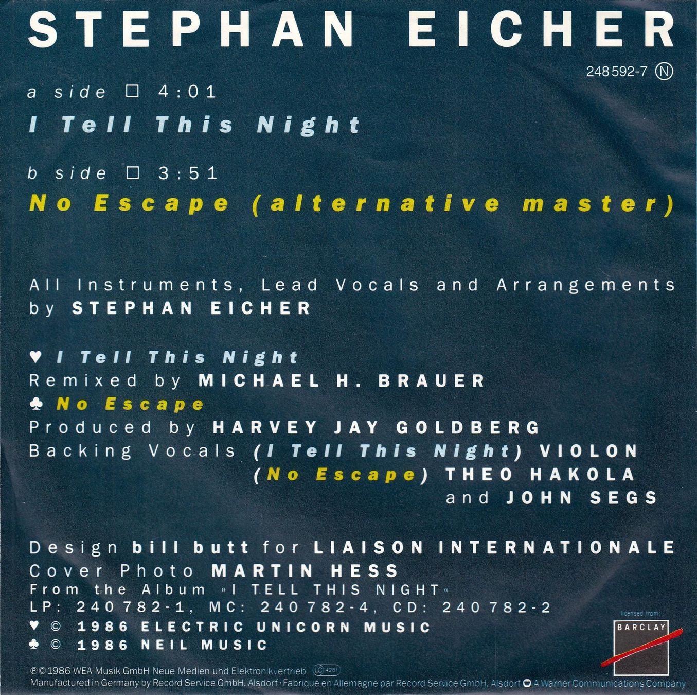 Vinyles: Eicher Stephan Single 1986 – D'occasion à Volketswil par Abcrecords 1