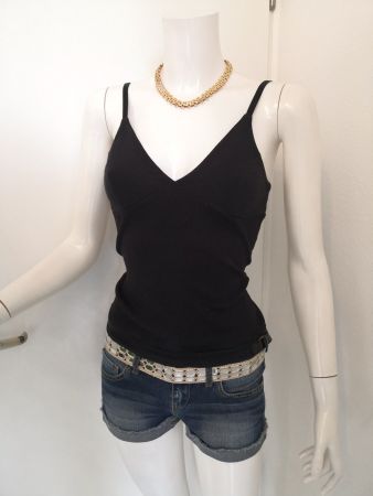 🤩MANGO TOP SCHWARZ GERILLT V-SCHNITT MIT SCHNALLE