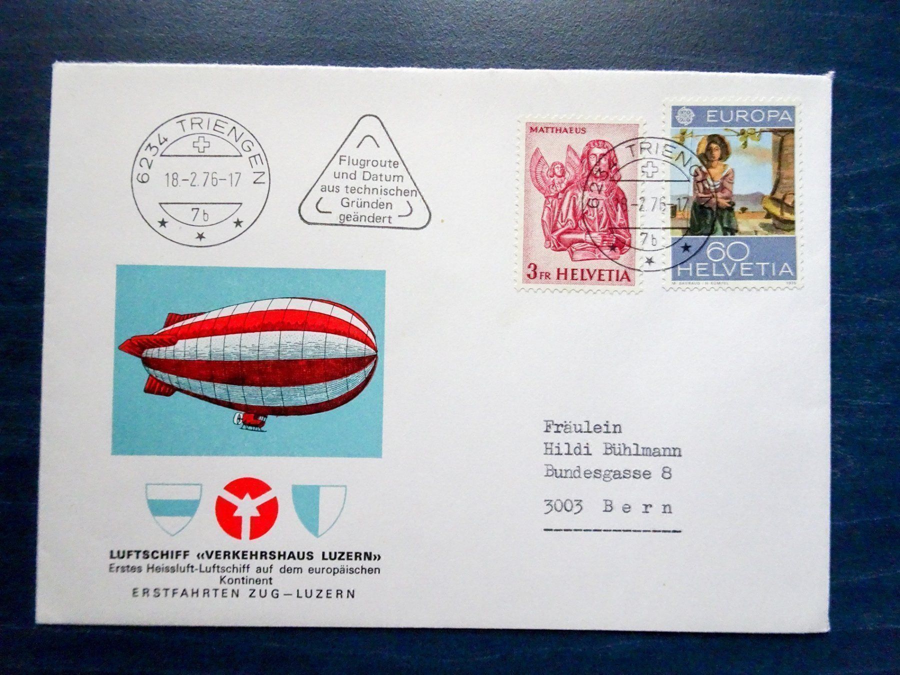 Tutti i francobolli: Zeppelin-Erstfahrt 18.2.1976 – Usato da Aadorf venduto da Chnorli-Furz