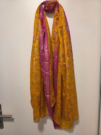 Indischer Dupatta Schal / Stoff gelb-pink (114x170 cm)