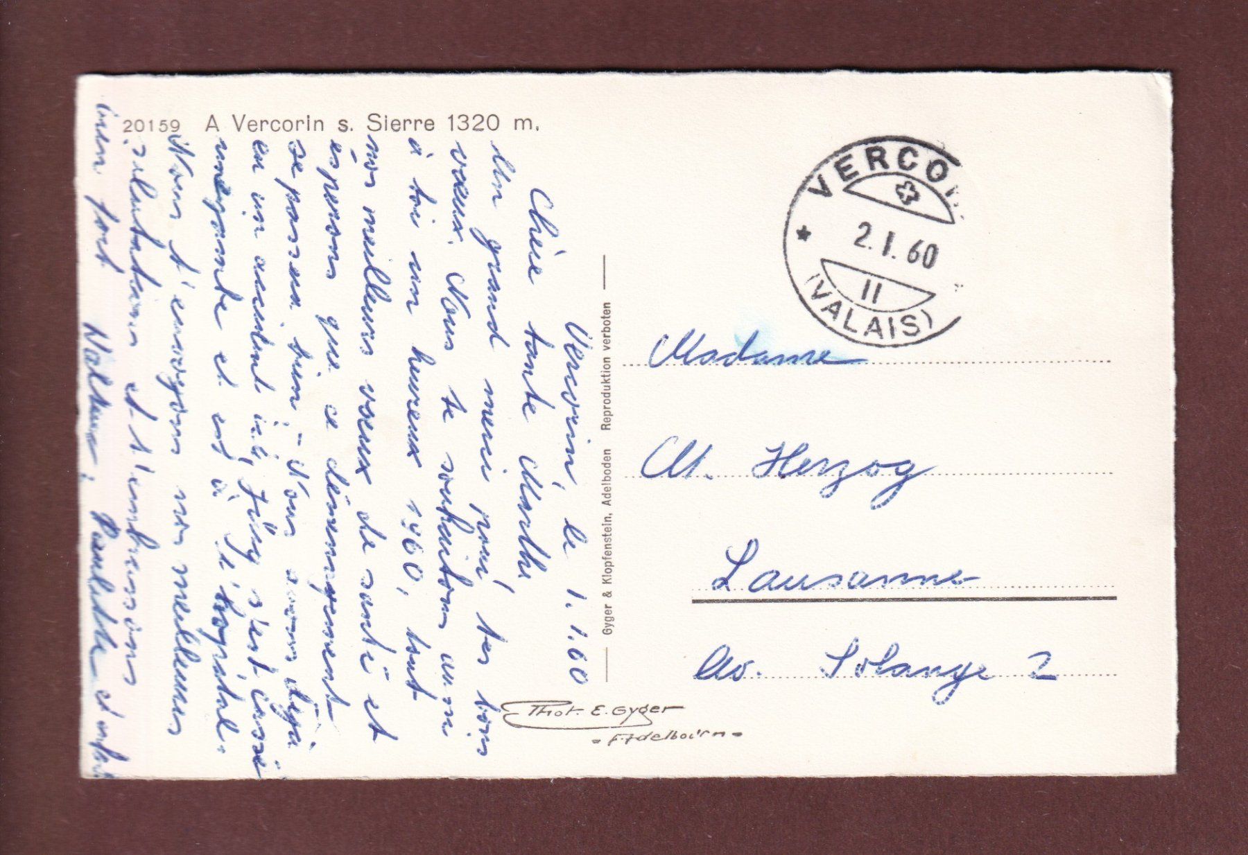 Cartoline postali: VERCORIN sur Sierre - 1960 – Usato da Pully venduto da nicecards-shop 1