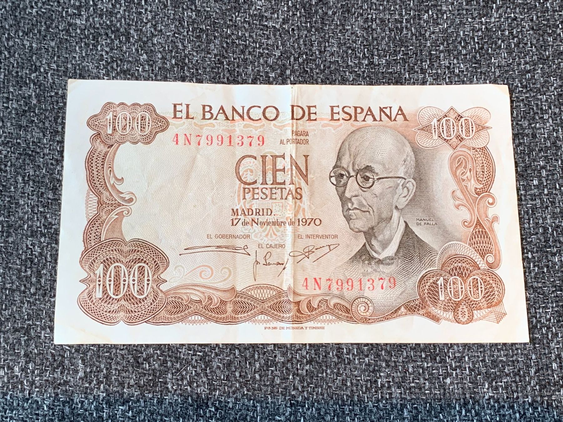 Banconote: Spanien 100 Pesetas Banknote von 1970 mit Manuel de Falla – Usato da Sarmenstorf venduto da habasa