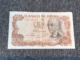 Spanien 100 Pesetas Banknote von 1970 mit Manuel de Falla