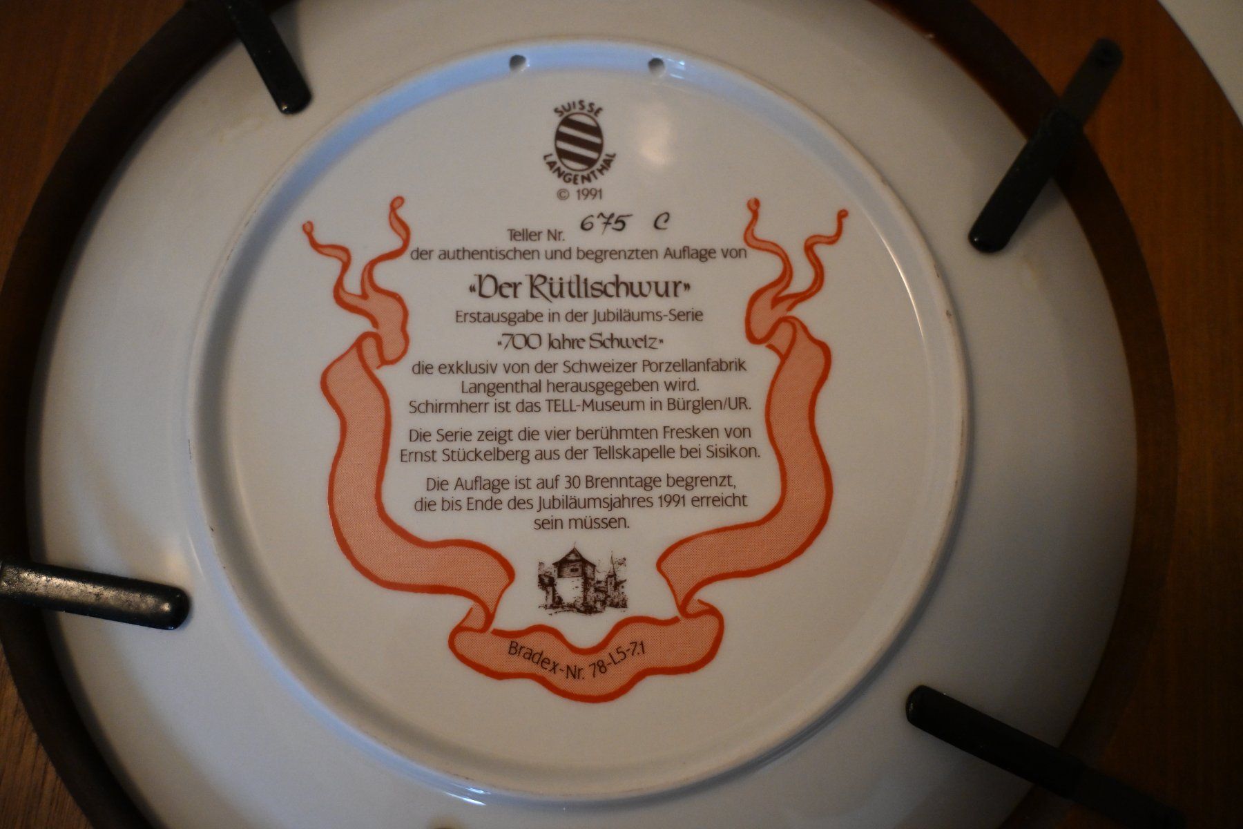 Assiettes: "Bradex" Teller "Der Rutlischwur" – Neuf (Voir description) à Opfikon par Unicki 1