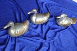 Enten 3 Stück Dosen aus Metall Zinn Messing asiatisch
