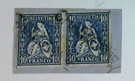 Sitzend. Helvetia 10 Rp. Paar auf Briefstück Stpl. Chardonne