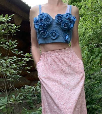 Glamour jeans Top con fiori-tg M/L👌feste👌vacanze