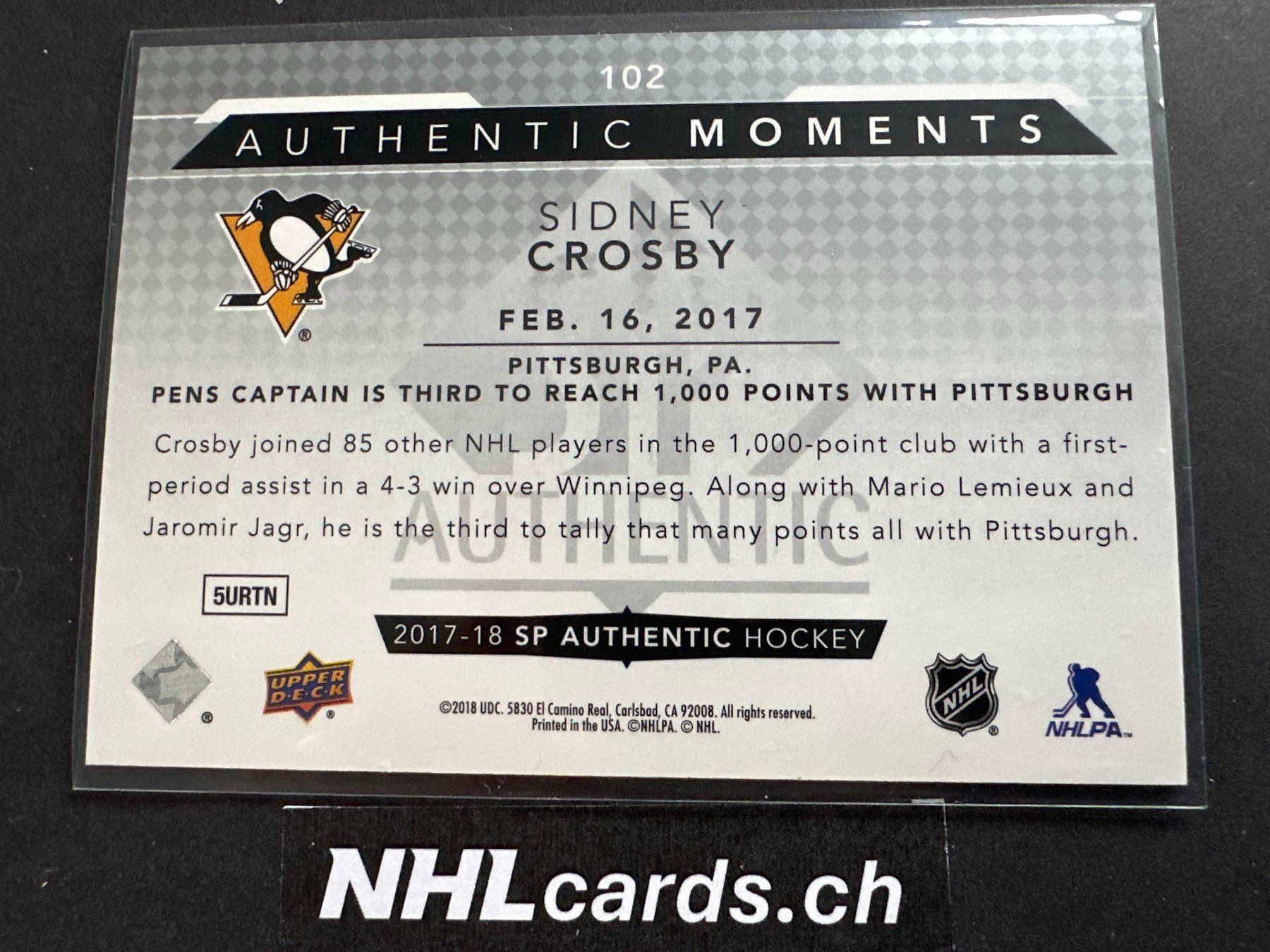 NHL Carte collezionabili: Sidney Crosby NHL Authentic Moments Insert Card – Usato da Belp venduto da nhlcards.ch 1