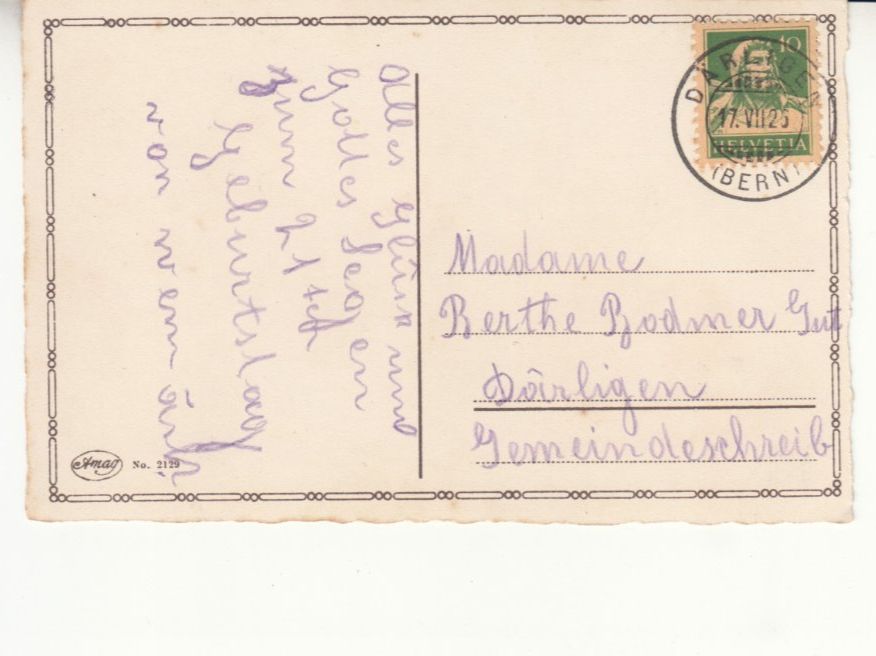 Cartoline postali: Glückwunschkarte 1925 mit ST Därligen – Usato da Bürglen TG venduto da StampGraf 1