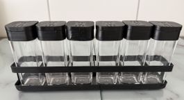Gewürzregal mit 6 Glasbehältern schwarz