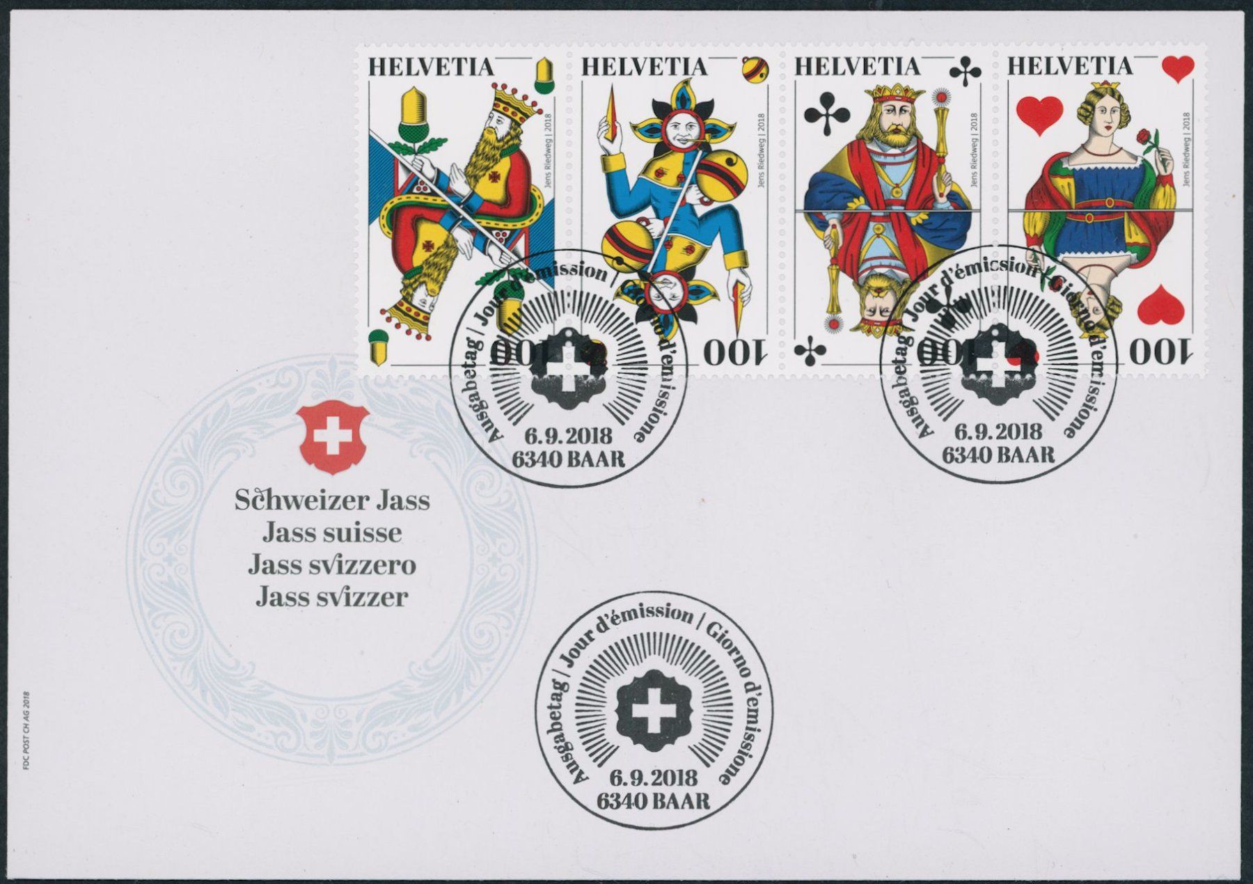 Alle Briefmarken: 2018 - Schweizer Jass - Zusammenhängende - FDC ET – Gebraucht aus Schindellegi von leecollect 2