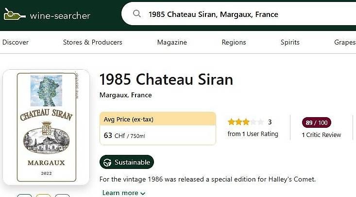 Vino: Chatea Siran 1985 – Usato da Porza venduto da Marti24 1