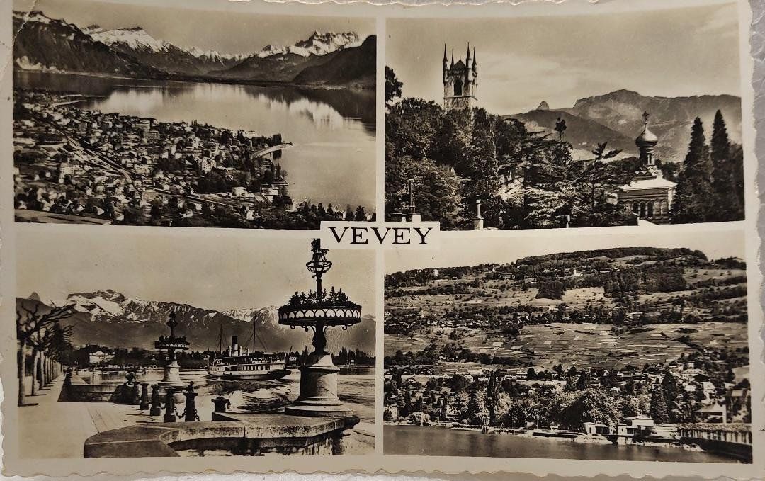 Cartoline postali: VEVEY - Multi-Vues - 1960 – Usato da Delémont venduto da Domdom1