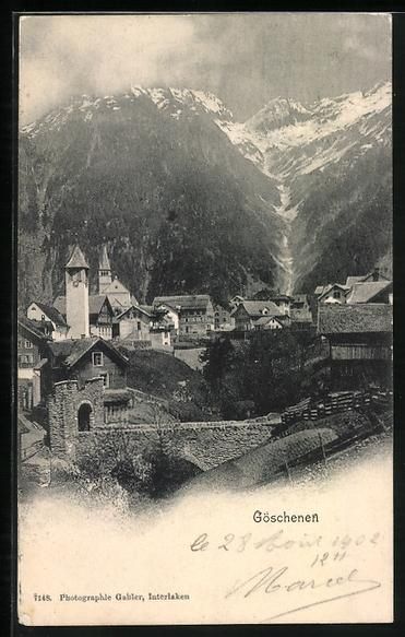 Ansichtskarten: AK Göschenen, Ortsansicht mit Bergen – Gebraucht aus Berlin von bartko-reher