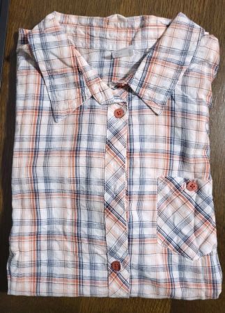Wanderbluse weiss-dunkelblau-orange kariert - Grösse 44