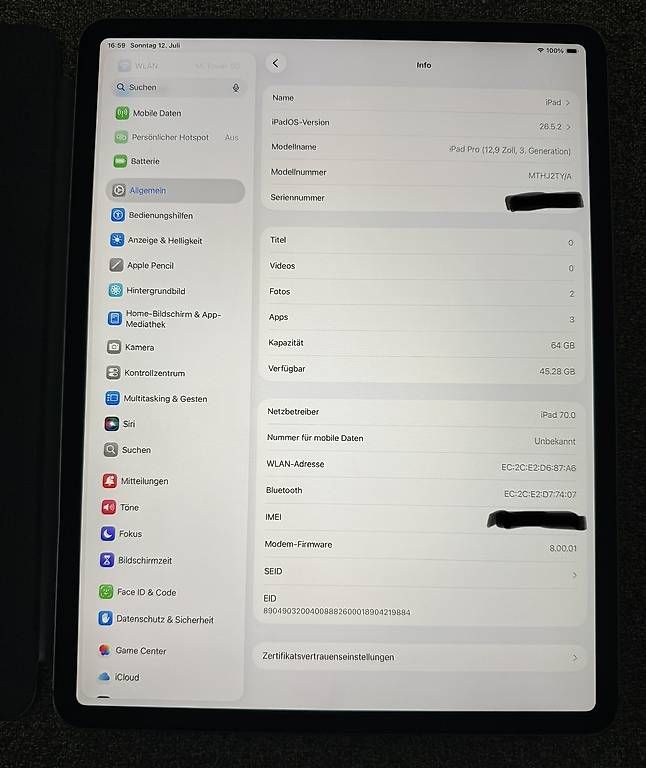Apple Tablet PC: Apple iPad Pro 12.9 - 3. Generation - LTE – Gebraucht aus Volketswil von IT-Mac