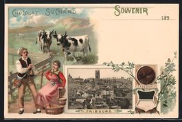 Litho Fribourg, Ortsansicht, Suchard Kak