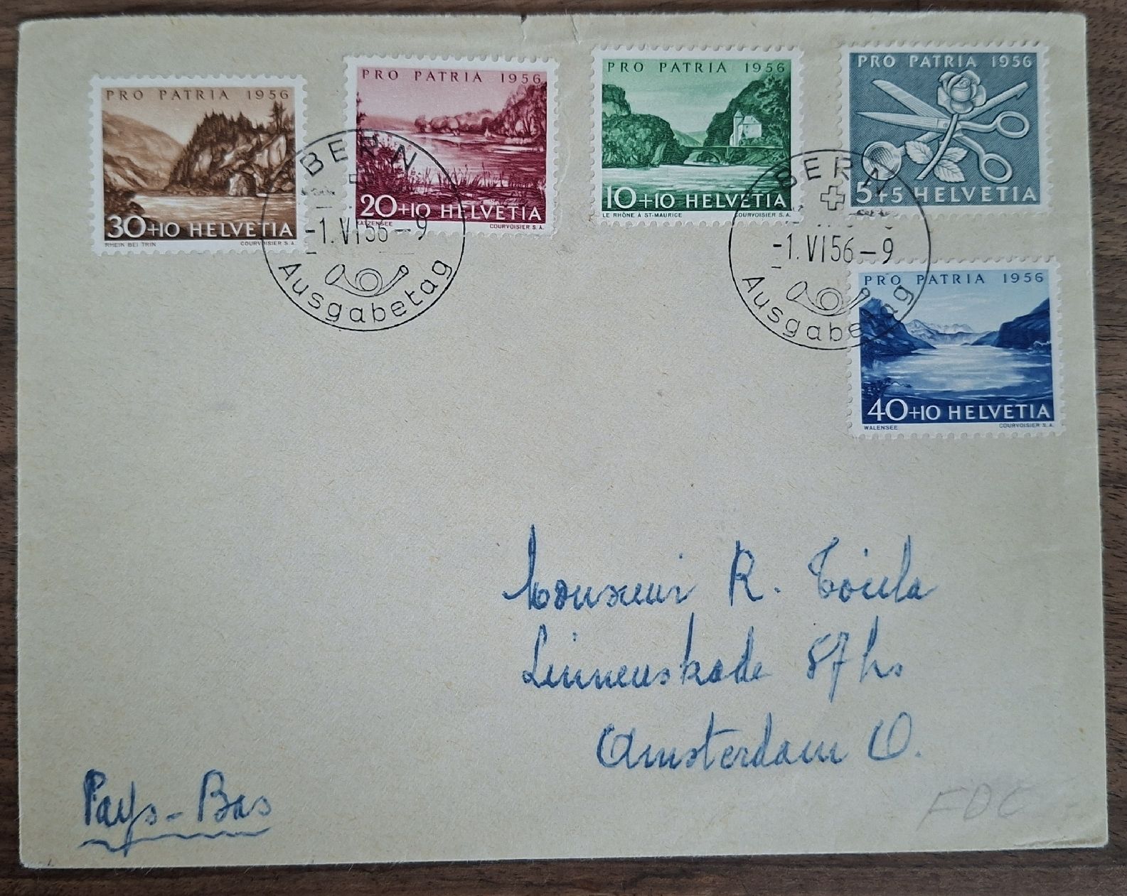 Tutti i francobolli: Pro Patria FDC 1956 – Usato da Balgach venduto da SIMEON27