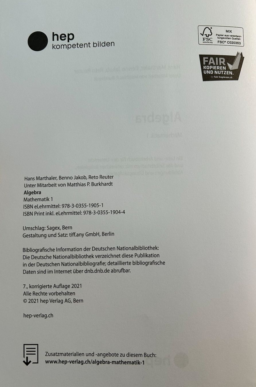 Libri: ALGEBRA; Mathematik 1 – Usato da Bern venduto da Rocio_G 4