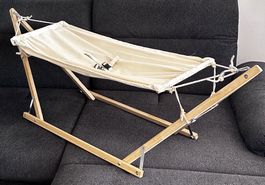 Support hamac bébé bois et tissu naturel occasion