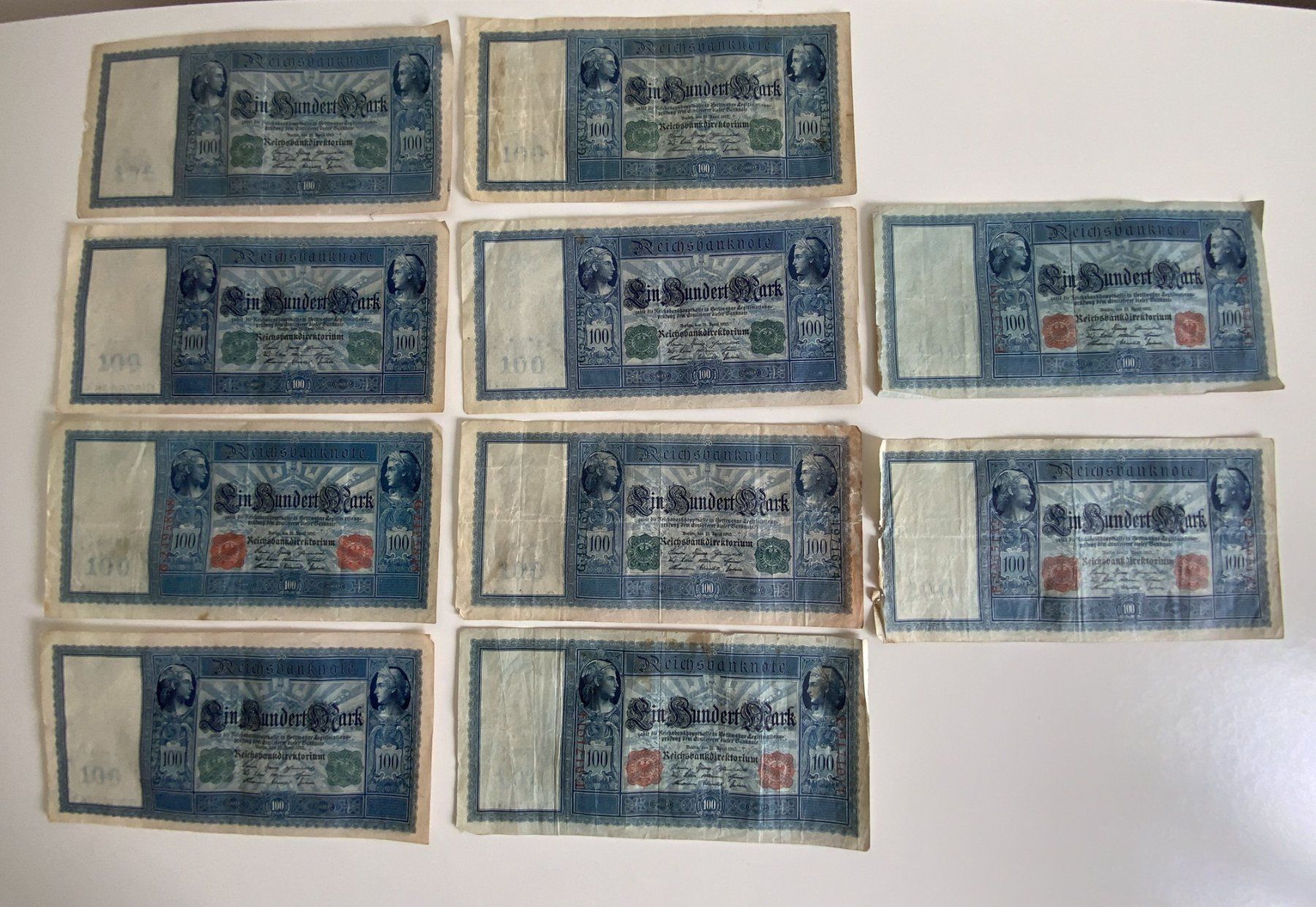 Banknoten: Reichsbanknote 100 Mark 1910 / 10 Stück – Gebraucht aus Luzern von Flocke11