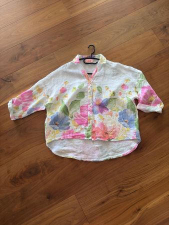 Bluse aus Leinen  mit Blumen Grösse L 40/42