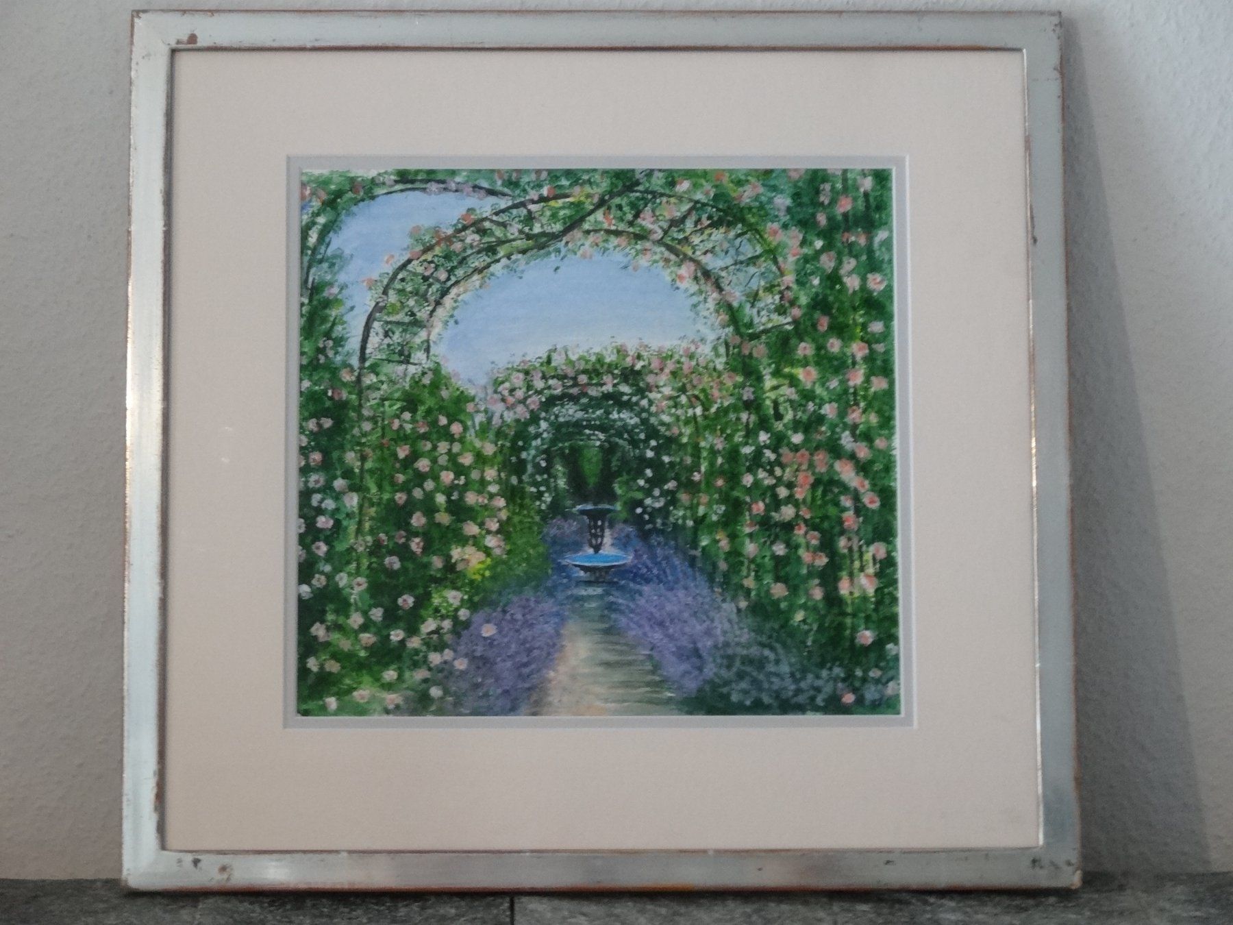 Dipinti: Acrylgemälde "Garten provençale, M. Zeiser" Weissgoldrahmen – Usato da Allschwil venduto da FindeAuserlesenes 2