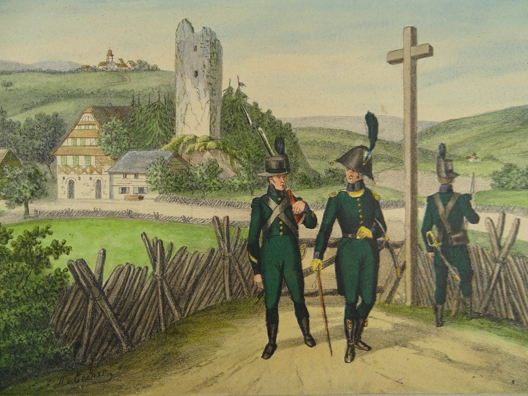 Foto & Immagini: ZUGER MILIZEN, LITHOGRAPHIE UM 1890 – Usato da Grüningen venduto da Kartensammler 2