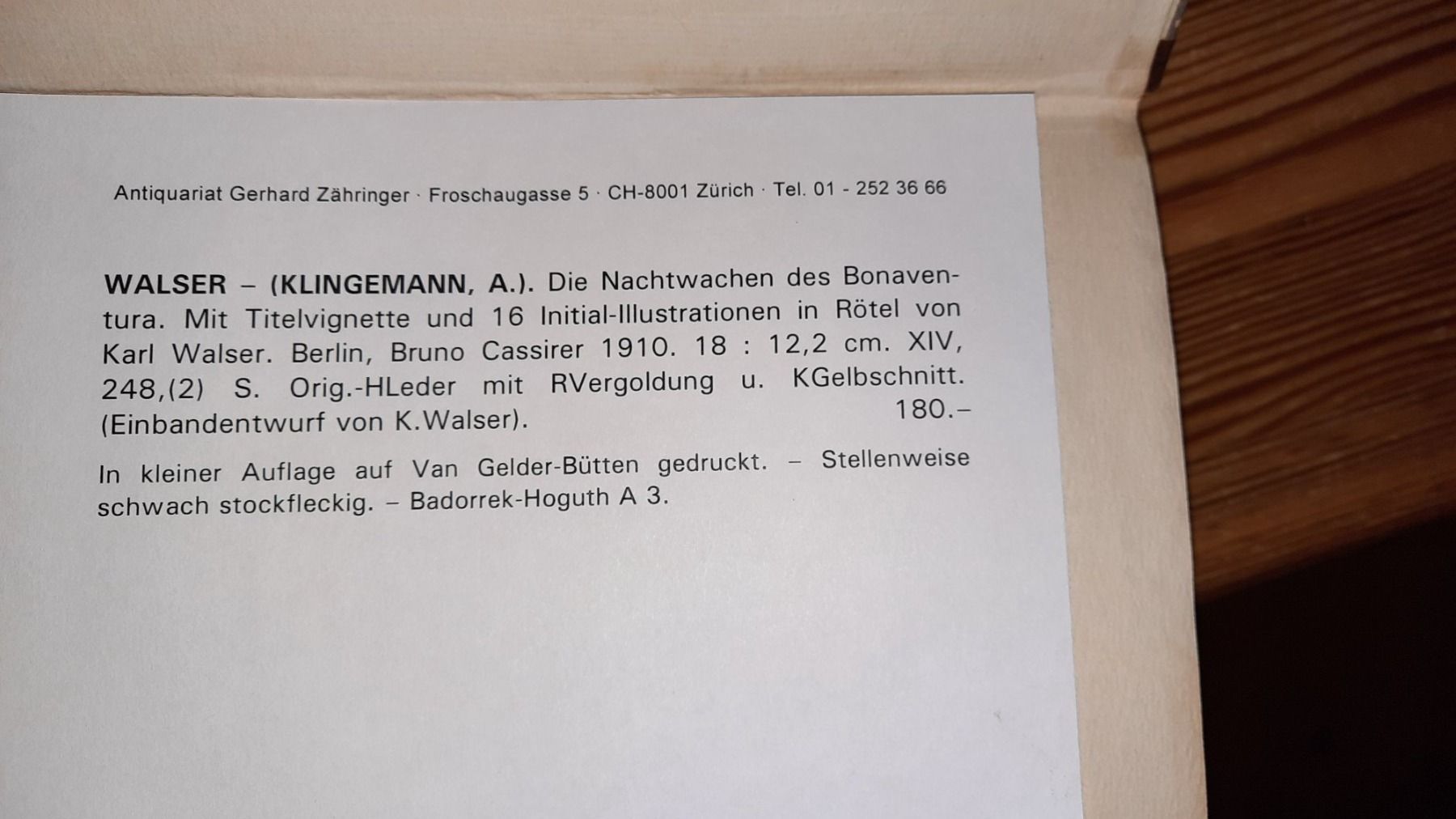 Bücher: DIE NACHTWACHEN DES BONAVENTURA – Gebraucht aus zürich von gabab 6