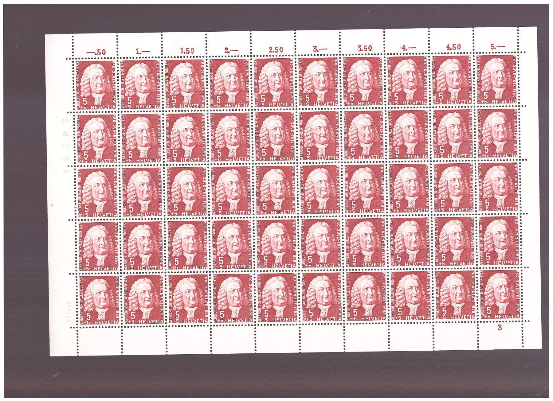 Alle Briefmarken: 1958 --- PRO JUVENTUTE BOGEN POSTFRISCH JE 50 STÜCK – Neu (gemäss Beschreibung) aus Dübendorf von Piero2 4
