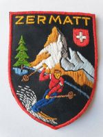 Vintage Badge Wappen ZERMATT Skifahrer ST. GALLER STICKEREI