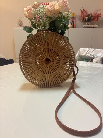 Borsa rotonda bambù donna tracolla pelle marrone ottime c...