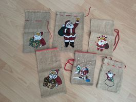 6 bedruckte Samichlaussäcke aus Jute