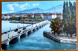 Genève - Trams & Calèche - Pont du Mont Blanc 1913