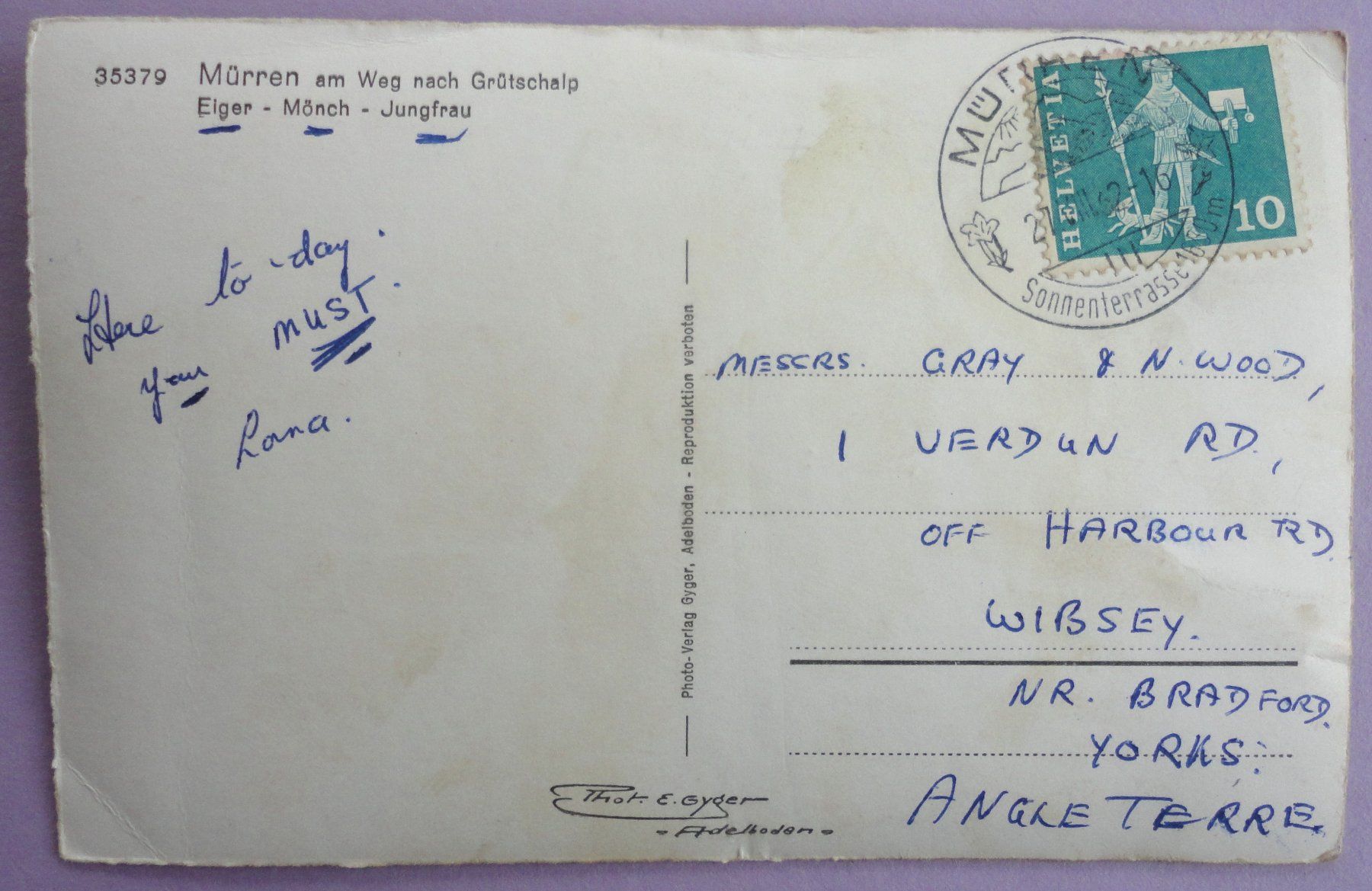 Cartoline postali: Mürren am Weg nach Grütschalp – Difettoso da Fétigny venduto da Billy2miny 1