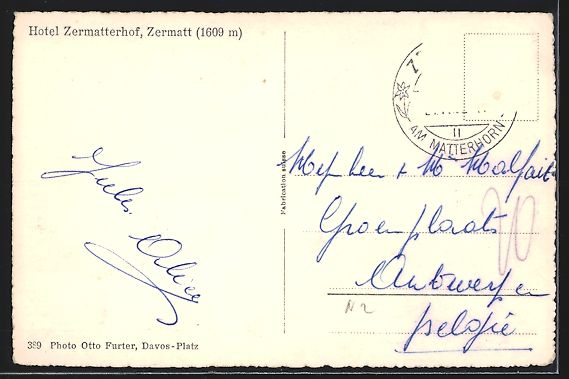 Cartoline postali: AK Zermatt, Hotel Zermatterhof – Usato da Berlin venduto da bartko-reher 1