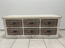 Vintage Sitzbank/Truhe mit 6 Schubladen, Shabby Chic