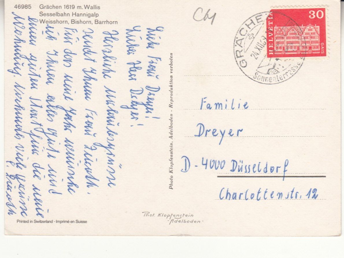 Cartoline postali: Grächen 1969 – Usato da Bürglen TG venduto da StampGraf 1