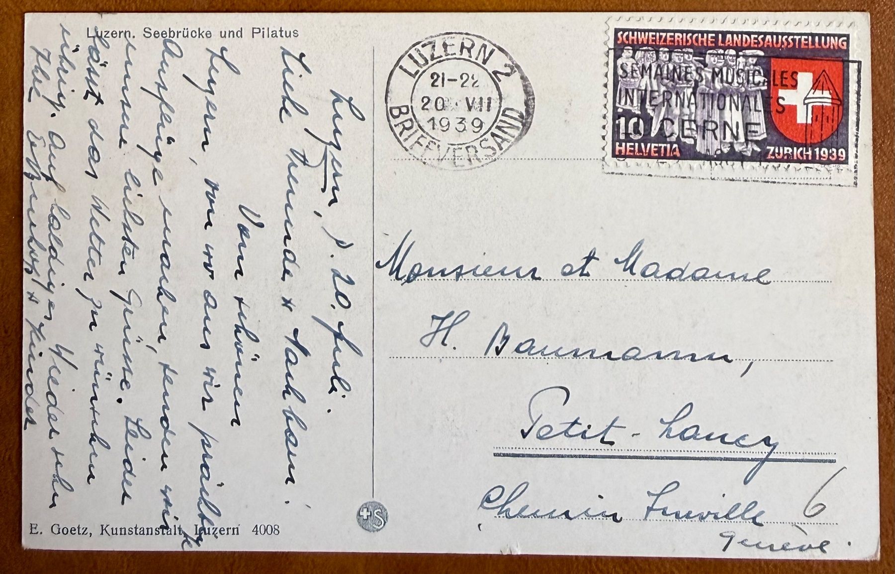 Cartoline postali: AK: Luzern - Dampfschiff 1939 – Usato da Lutry venduto da Ediego 1