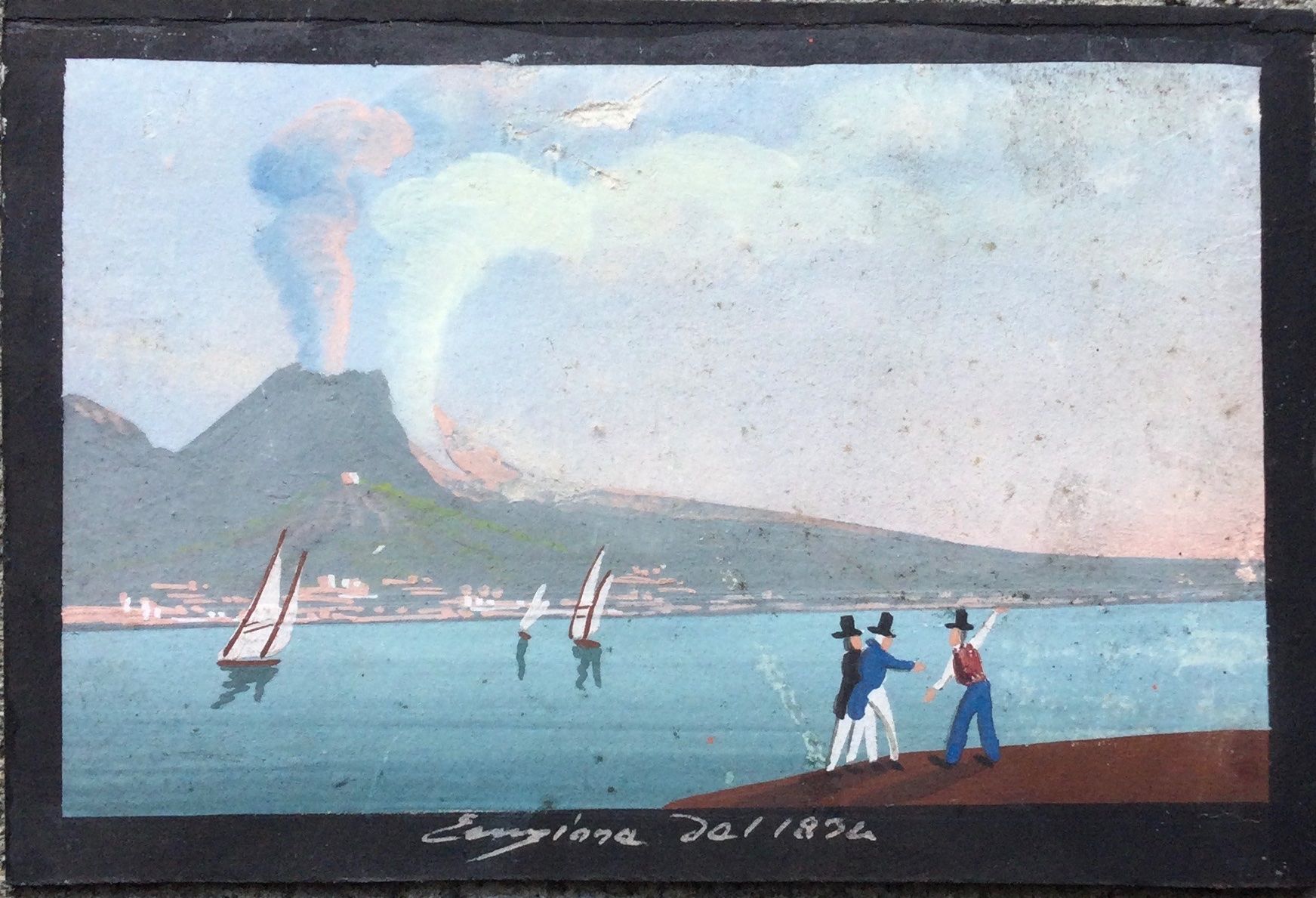 Gemälde: Antike Napoli Vulkan Gouache Gemälde – Gebraucht aus Root von  1