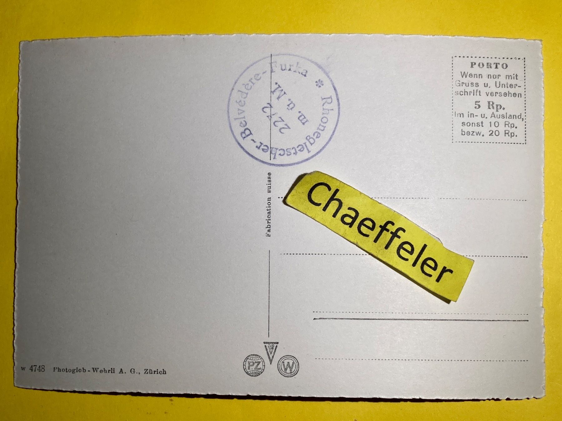 Cartoline postali: Rhonegletscher Grimsel und Furkastrasse – Usato da Zürich venduto da Chaeffeler 1