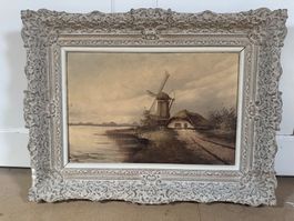 Gemälde Windmühle signiert mit Rahmen