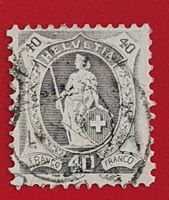 STEHENDE HELVETIA 89A 40RP GRAU 13 VZ WEISSES PAPIER 1907 G.