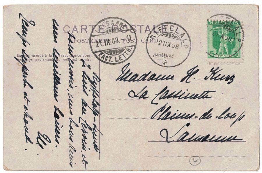 Cartoline postali: Chemin du fer Gornergrat sur Pont de Findelen, circulé 1908 – Usato da Frauenfeld venduto da POML 1