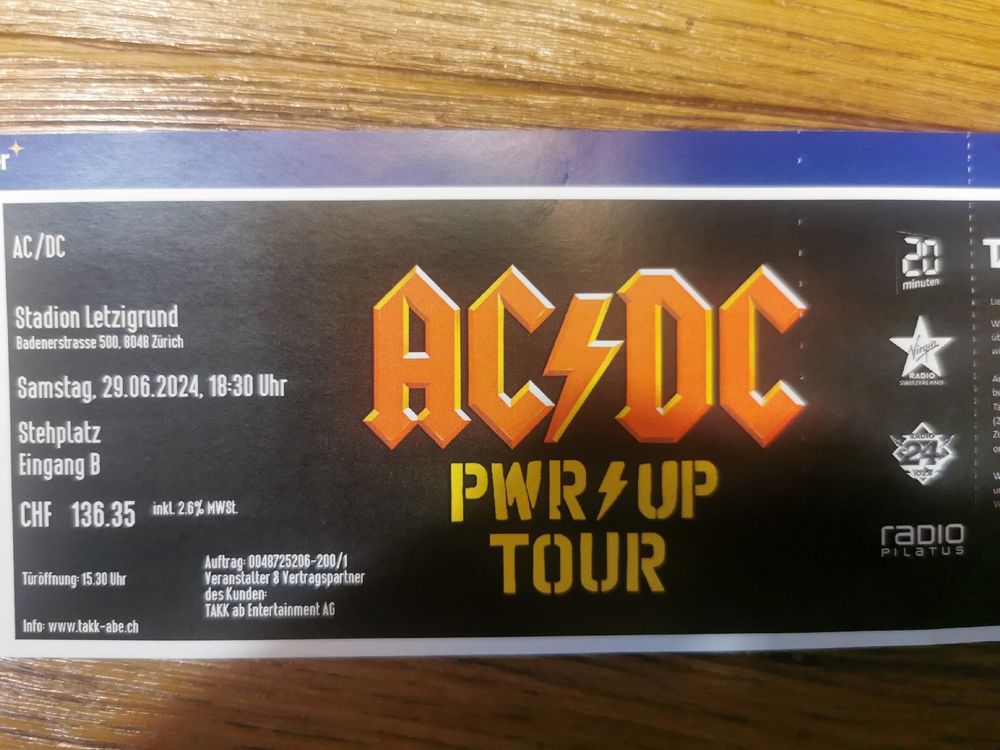 Billet de concert AC/DC Zurich 29.06.2024 (Neu (gemäss Beschreibung ...
