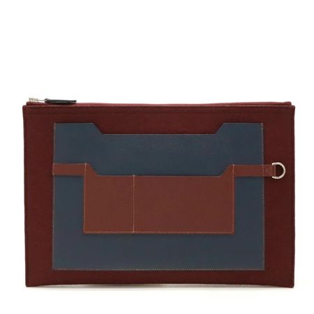 Hermès Paris Toudo - Clutch Bordeaux+Marineblau