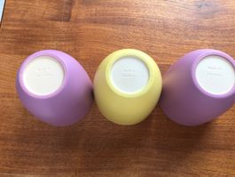3x kleine Übertöpfe, lila & gelb, Keramik, made in Germany