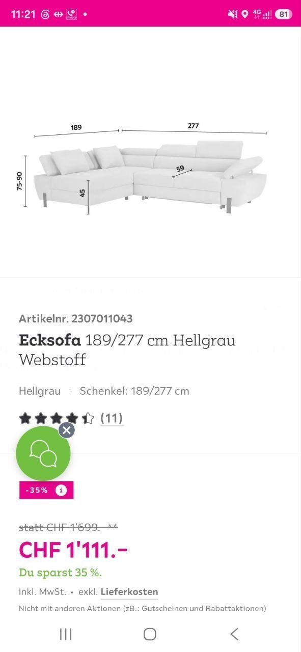 Mömax Sofas: Ecksofa 189/277 cm Blau-grau Webstoff – D'occasion à Zürich par Mikhael_A 2