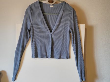 Cardigan Court en Maille Côtelée Bleu Ciel